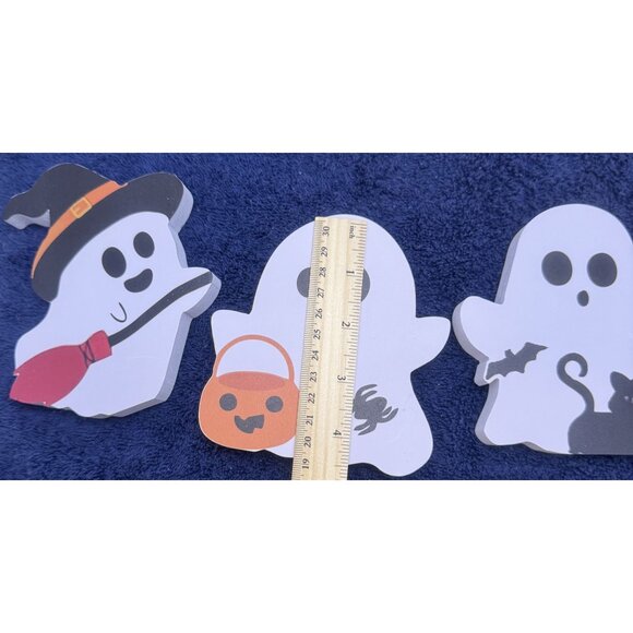 Set Of 3 Halloween Ghost Shaped Decorations With Witch Hat Pumpkin Basket & Cat - Picture 3 of 4